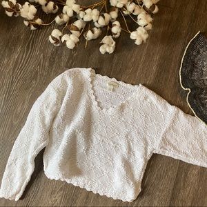 Sundance | cropped white cotton knit sweater boho